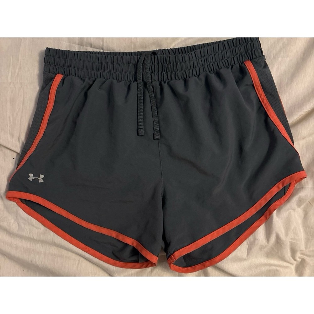 Under Armour HeatGear Women's Lined Grey & Orange Loose Fit Running‎ Shorts, XS